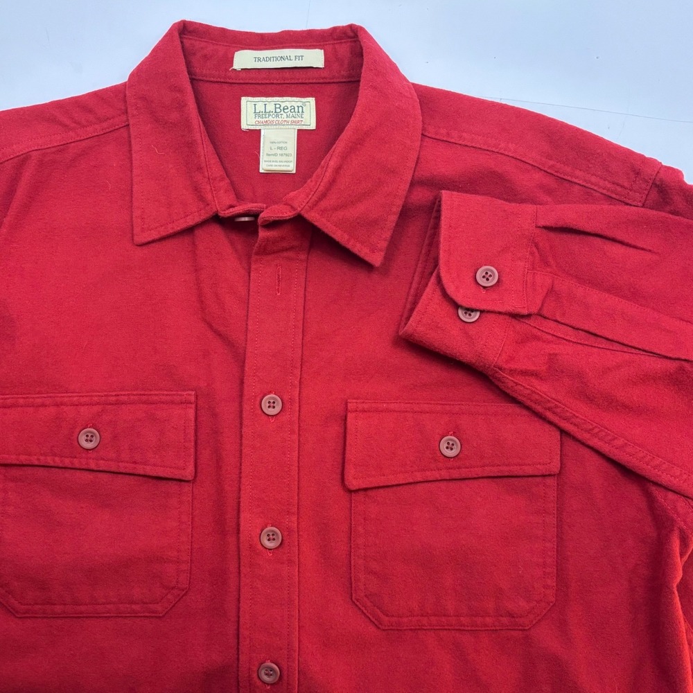 LL Bean Chamois Shirt Mens Large Regular Red Traditional Fit Flannel 187923